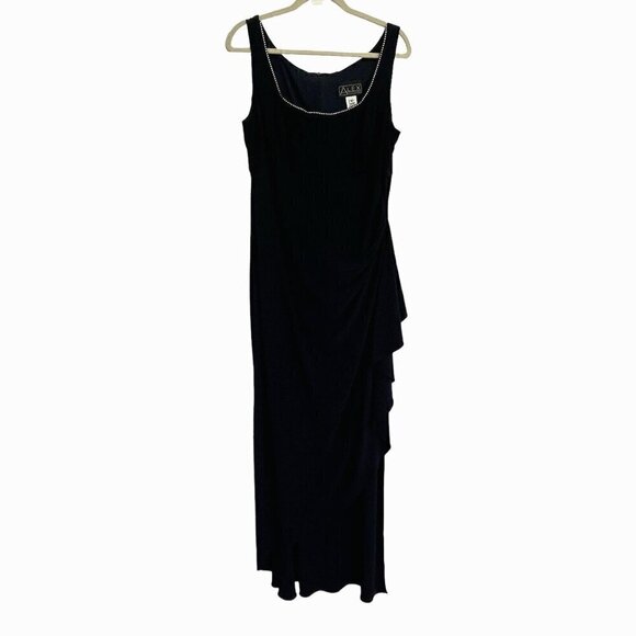 Alex Evenings Dresses & Skirts - Alex Evenings 16 Long Maxi Dress Navy Blue Ruched Sleeveless Embellished Formal